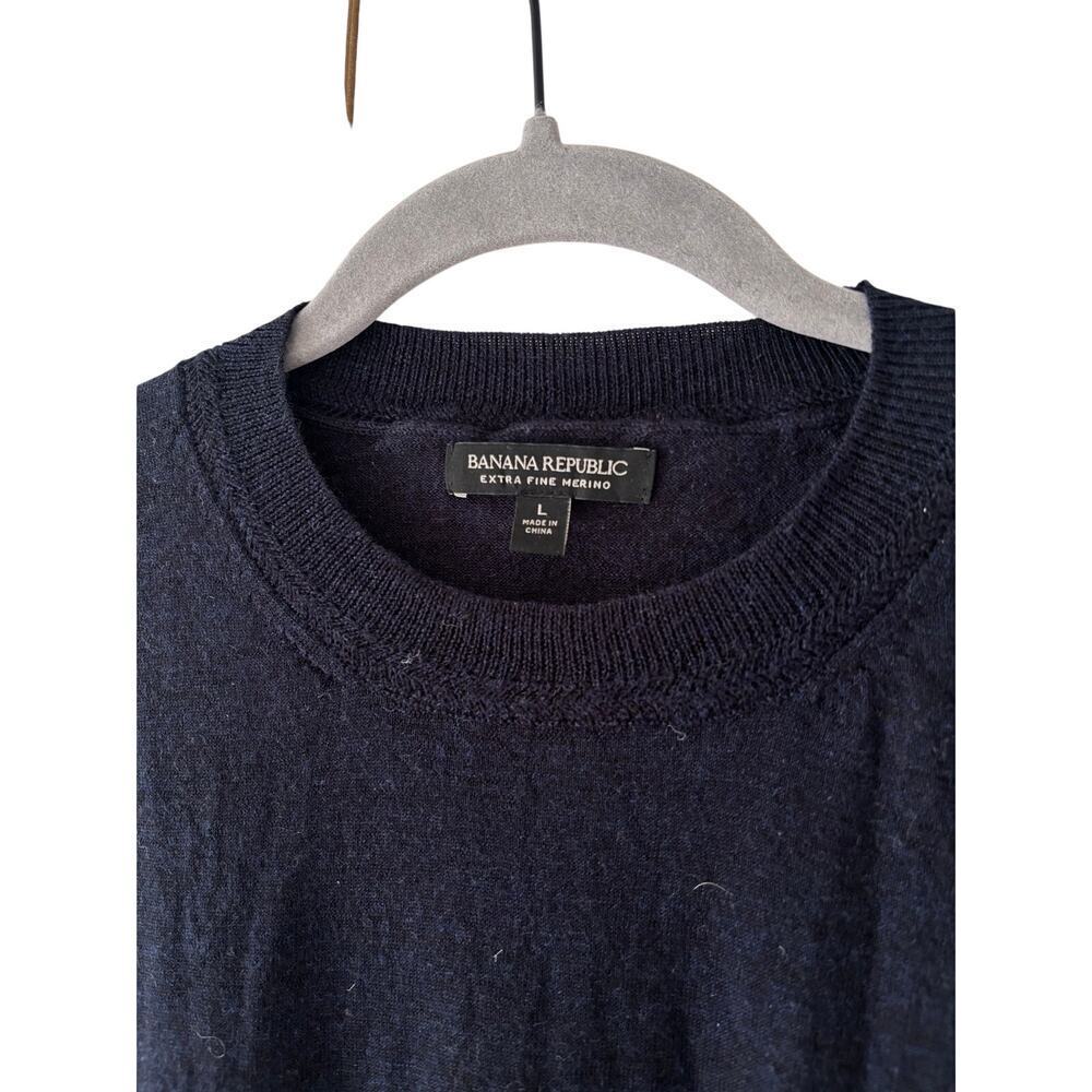 Banana Republic Extra Fine Merino Wool Sweater Navy Crew Neck Men’s Large L - Picture 4 of 9
